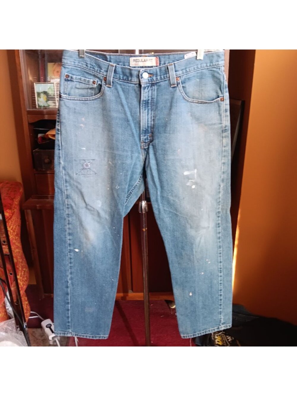 36x30 Levis 505 Jeans Vintage Blue Y2K Punk Fade Distressed Paint Splatter